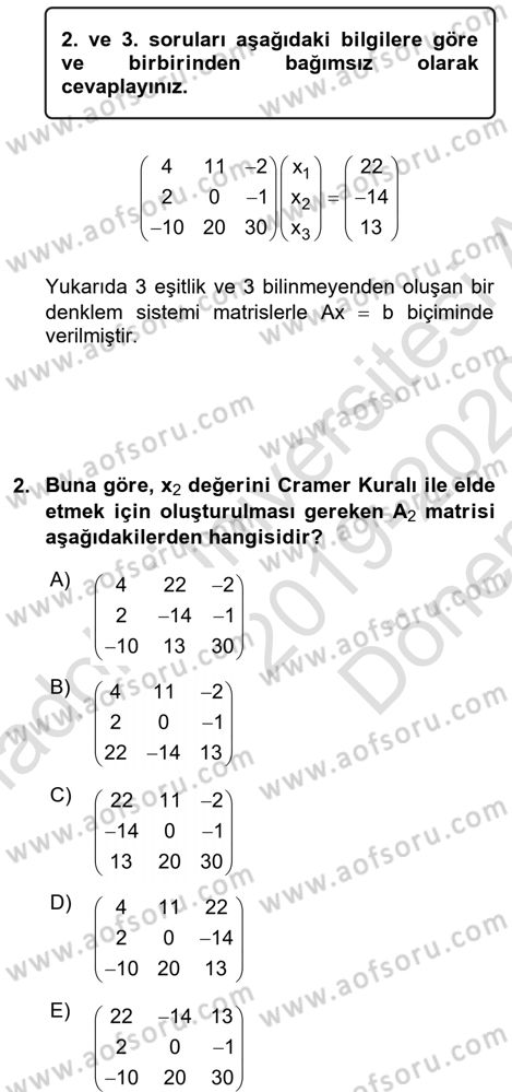 Matematiksel İktisat Dersi 2019 - 2020 Yılı (Final) Dönem Sonu Sınav Soruları 2. Soru