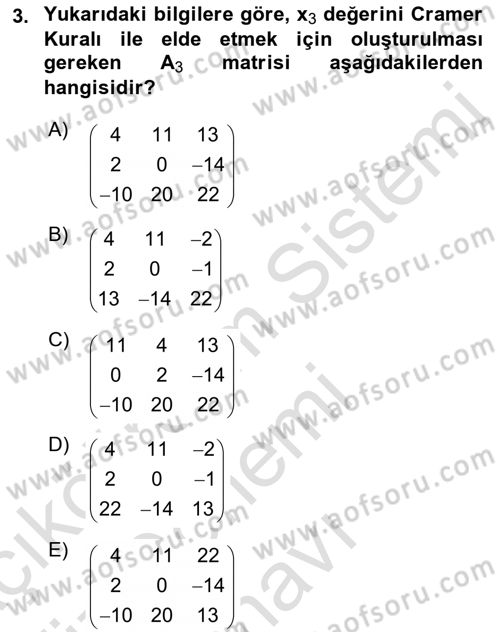 Matematiksel İktisat Dersi 2019 - 2020 Yılı (Final) Dönem Sonu Sınav Soruları 3. Soru
