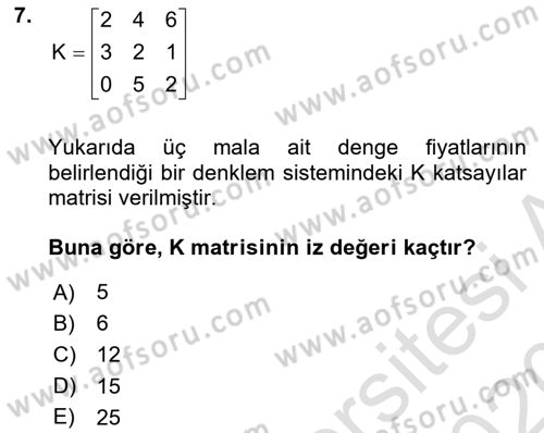 Matematiksel İktisat Dersi 2019 - 2020 Yılı (Final) Dönem Sonu Sınav Soruları 7. Soru
