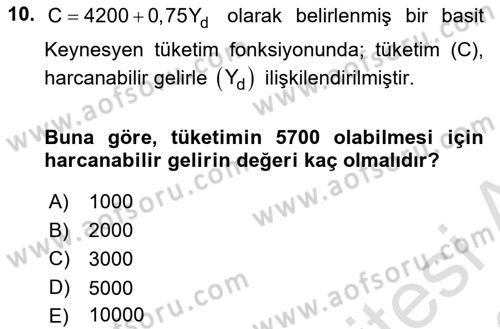 Matematiksel İktisat Dersi 2021 - 2022 Yılı (Vize) Ara Sınav Soruları 10. Soru