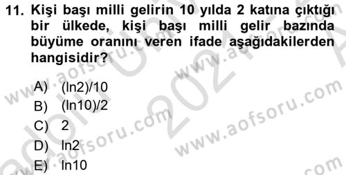 Matematiksel İktisat Dersi Ara Sınavı Deneme Sınav Soruları 11. Soru
