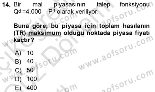 Matematiksel İktisat Dersi 2021 - 2022 Yılı (Vize) Ara Sınav Soruları 14. Soru