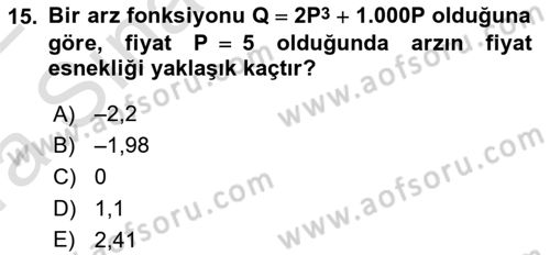 Matematiksel İktisat Dersi 2021 - 2022 Yılı (Vize) Ara Sınav Soruları 15. Soru