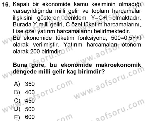 Matematiksel İktisat Dersi 2021 - 2022 Yılı (Vize) Ara Sınav Soruları 16. Soru