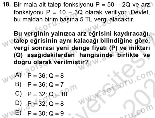 Matematiksel İktisat Dersi Ara Sınavı Deneme Sınav Soruları 18. Soru