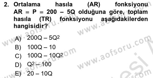 Matematiksel İktisat Dersi 2021 - 2022 Yılı (Vize) Ara Sınav Soruları 2. Soru