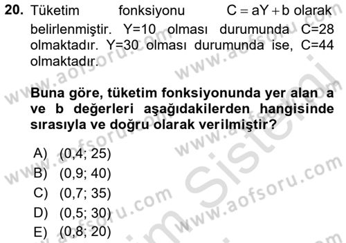 Matematiksel İktisat Dersi 2021 - 2022 Yılı (Vize) Ara Sınav Soruları 20. Soru