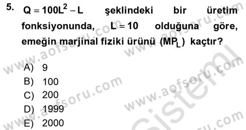 Matematiksel İktisat Dersi 2021 - 2022 Yılı (Vize) Ara Sınav Soruları 5. Soru