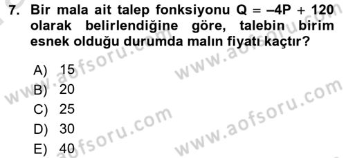 Matematiksel İktisat Dersi Ara Sınavı Deneme Sınav Soruları 7. Soru