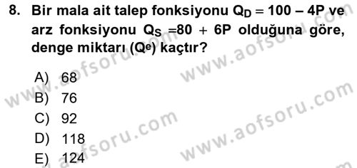 Matematiksel İktisat Dersi Ara Sınavı Deneme Sınav Soruları 8. Soru