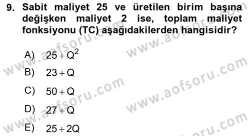 Matematiksel İktisat Dersi Ara Sınavı Deneme Sınav Soruları 9. Soru