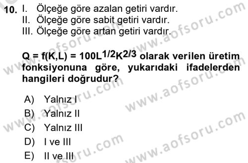 Matematiksel İktisat Dersi 2021 - 2022 Yılı (Final) Dönem Sonu Sınav Soruları 10. Soru