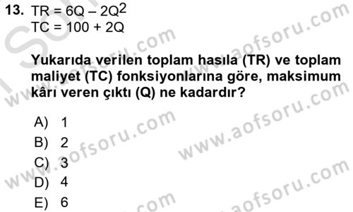 Matematiksel İktisat Dersi 2021 - 2022 Yılı (Final) Dönem Sonu Sınav Soruları 13. Soru