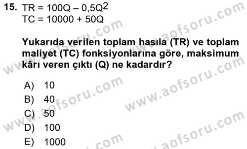 Matematiksel İktisat Dersi 2021 - 2022 Yılı (Final) Dönem Sonu Sınav Soruları 15. Soru