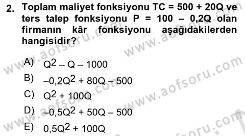 Matematiksel İktisat Dersi 2021 - 2022 Yılı (Final) Dönem Sonu Sınav Soruları 2. Soru