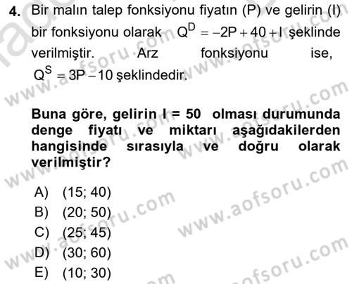 Matematiksel İktisat Dersi 2021 - 2022 Yılı (Final) Dönem Sonu Sınav Soruları 4. Soru