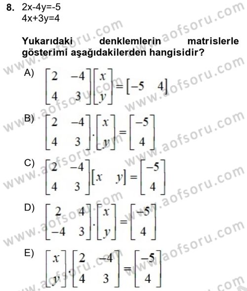 Matematiksel İktisat Dersi 2021 - 2022 Yılı (Final) Dönem Sonu Sınav Soruları 8. Soru