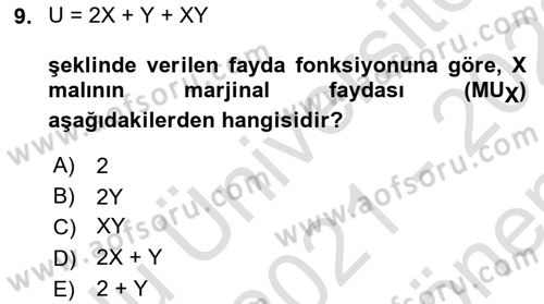 Matematiksel İktisat Dersi 2021 - 2022 Yılı (Final) Dönem Sonu Sınav Soruları 9. Soru