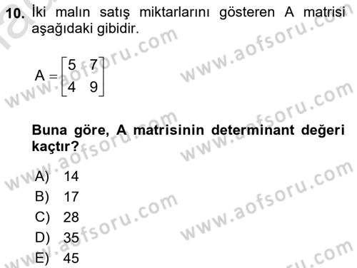 Matematiksel İktisat Dersi 2021 - 2022 Yılı Yaz Okulu Sınav Soruları 10. Soru