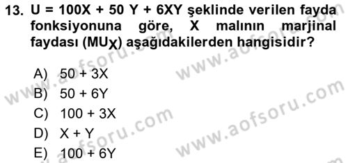 Matematiksel İktisat Dersi 2021 - 2022 Yılı Yaz Okulu Sınav Soruları 13. Soru