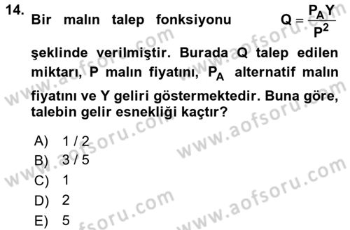 Matematiksel İktisat Dersi 2021 - 2022 Yılı Yaz Okulu Sınav Soruları 14. Soru