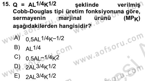 Matematiksel İktisat Dersi 2021 - 2022 Yılı Yaz Okulu Sınav Soruları 15. Soru