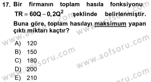 Matematiksel İktisat Dersi 2021 - 2022 Yılı Yaz Okulu Sınav Soruları 17. Soru