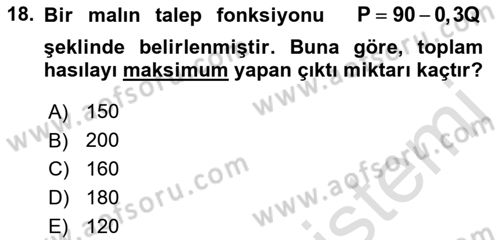 Matematiksel İktisat Dersi 2021 - 2022 Yılı Yaz Okulu Sınav Soruları 18. Soru