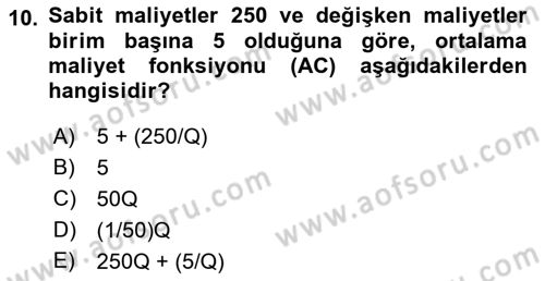 Matematiksel İktisat Dersi Ara Sınavı Deneme Sınav Soruları 10. Soru