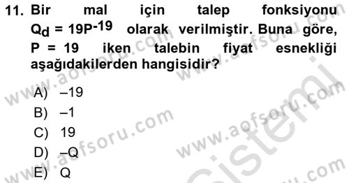 Matematiksel İktisat Dersi Ara Sınavı Deneme Sınav Soruları 11. Soru