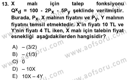 Matematiksel İktisat Dersi 2022 - 2023 Yılı (Vize) Ara Sınav Soruları 13. Soru