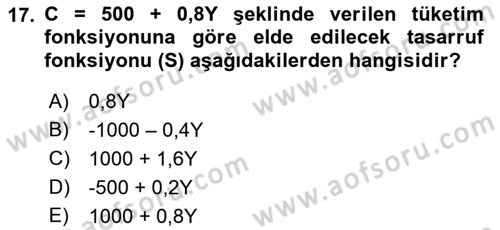 Matematiksel İktisat Dersi Ara Sınavı Deneme Sınav Soruları 17. Soru