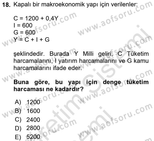 Matematiksel İktisat Dersi Ara Sınavı Deneme Sınav Soruları 18. Soru