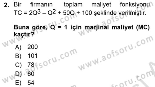 Matematiksel İktisat Dersi 2022 - 2023 Yılı (Vize) Ara Sınav Soruları 2. Soru