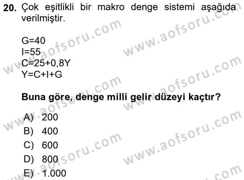 Matematiksel İktisat Dersi Ara Sınavı Deneme Sınav Soruları 20. Soru
