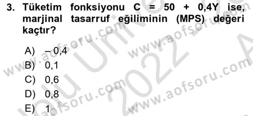 Matematiksel İktisat Dersi Ara Sınavı Deneme Sınav Soruları 3. Soru