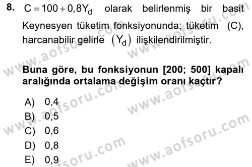 Matematiksel İktisat Dersi 2022 - 2023 Yılı (Vize) Ara Sınav Soruları 8. Soru