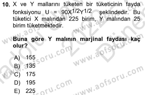 Matematiksel İktisat Dersi 2022 - 2023 Yılı (Final) Dönem Sonu Sınav Soruları 10. Soru