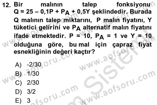 Matematiksel İktisat Dersi 2022 - 2023 Yılı (Final) Dönem Sonu Sınav Soruları 12. Soru
