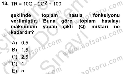 Matematiksel İktisat Dersi 2022 - 2023 Yılı (Final) Dönem Sonu Sınav Soruları 13. Soru