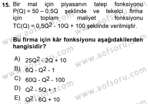 Matematiksel İktisat Dersi 2022 - 2023 Yılı (Final) Dönem Sonu Sınav Soruları 15. Soru