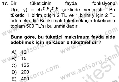 Matematiksel İktisat Dersi 2022 - 2023 Yılı (Final) Dönem Sonu Sınav Soruları 17. Soru