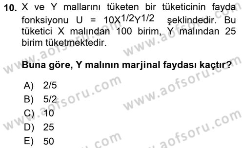 Matematiksel İktisat Dersi 2022 - 2023 Yılı Yaz Okulu Sınav Soruları 10. Soru