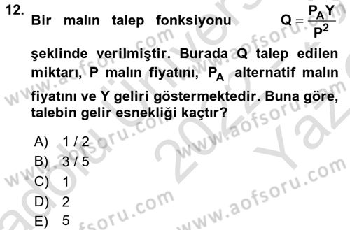 Matematiksel İktisat Dersi 2022 - 2023 Yılı Yaz Okulu Sınav Soruları 12. Soru