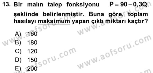 Matematiksel İktisat Dersi 2022 - 2023 Yılı Yaz Okulu Sınav Soruları 13. Soru