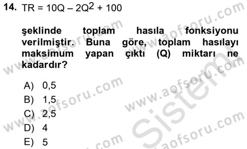 Matematiksel İktisat Dersi 2022 - 2023 Yılı Yaz Okulu Sınav Soruları 14. Soru