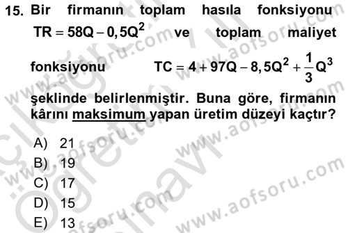 Matematiksel İktisat Dersi 2022 - 2023 Yılı Yaz Okulu Sınav Soruları 15. Soru