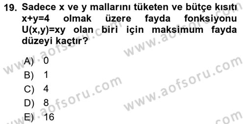 Matematiksel İktisat Dersi 2022 - 2023 Yılı Yaz Okulu Sınav Soruları 19. Soru
