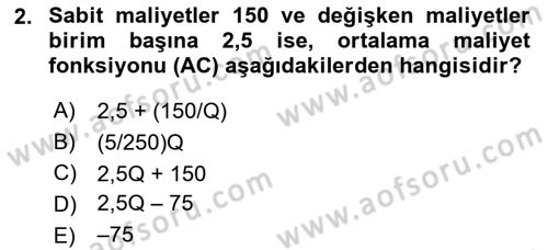Matematiksel İktisat Dersi 2022 - 2023 Yılı Yaz Okulu Sınav Soruları 2. Soru