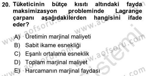 Matematiksel İktisat Dersi 2022 - 2023 Yılı Yaz Okulu Sınav Soruları 20. Soru